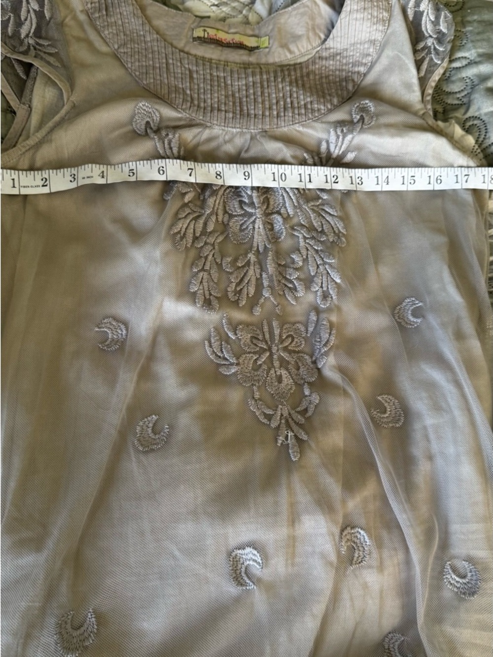 Embroidered Taupe Midi Skirt — Delicate Sheer Design - Picture 9 of 9